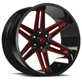 Vision Wheel Off-Road - 363 RAZOR - Black - Gloss Black Milled Spoke with Red Tint - 20" x 12", -51 Offset, 6x135 (Bolt Pattern), 87.1mm HUB