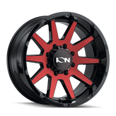 Ion Alloy - 143 - Black - GLOSS BLACK/RED MACHINED - 20" x 9", 0 Offset, 8x180 (Bolt Pattern), 124.2mm HUB