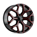 OE Creations - PR176 - Black - GLOSS BLACK RED MILLED - 22" x 9", 24 Offset, 6x139.7 (Bolt Pattern), 78.1mm HUB