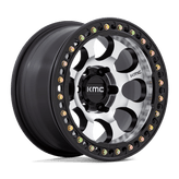 KMC Wheels - KM237 RIOT BEADLOCK - Silver - MACHINED FACE SATIN BLACK WINDOWS WITH SATIN BLACK RING - 17" x 9", -12 Offset, 5x127 (Bolt Pattern), 71.5mm HUB