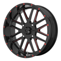 MSA Offroad Wheels - M35 BANDIT - Black - Gloss Black Milled With Red Tint - 20" x 7", 0 Offset, 4x156 (Bolt Pattern), 132mm HUB