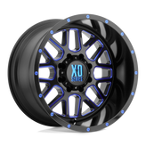 XD Series - XD820 GRENADE - Black - SATIN  BLACK MILLED WITH BLUE CLEAR COAT - 20" x 9", 18 Offset, 8x180 (Bolt Pattern), 124.2mm HUB
