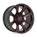 XD Series - XD854 REACTOR - Black - GLOSS BLACK MILLED WITH RED TINT - 20" x 10", -18 Offset, 5x139.7, 150 (Bolt Pattern), 110.1mm HUB