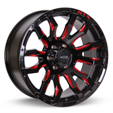 RTX Wheels - Patton - Black - Gloss Black Red Milling - 20" x 9", 18 Offset, 8x180 (Bolt Pattern), 125mm HUB