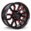 RTX Wheels - Patton - Black - Gloss Black Red Milling - 20" x 9", 18 Offset, 8x170 (Bolt Pattern), 125mm HUB