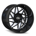 Cali Off-Road - GEMINI - Black - GLOSS BLACK/MILLED SPOKES - 22" x 12", -51 Offset, 8x165.1 (Bolt Pattern), 125.2mm HUB