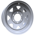 Envy Wheels - TRAILER STEEL SPOKE - White - WHITE / RED AND BLUE PIN STRIPE - 15" x 6", 0 Offset, 6x139.7 (Bolt Pattern), 108mm HUB