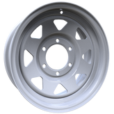 Envy Wheels - TRAILER STEEL SPOKE - White - WHITE / RED AND BLUE PIN STRIPE - 15" x 6", 0 Offset, 6x139.7 (Bolt Pattern), 108mm HUB