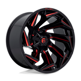 Fuel - D755 REACTION - Black - GLOSS BLACK MILLED WITH RED TINT - 22" x 12", -44 Offset, 8x180 (Bolt Pattern), 124.2mm HUB