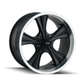 Ridler - 651 - Black - MATTE BLACK/MACHINED LIP - 22" x 9.5", 18 Offset, 5x114.3 (Bolt Pattern), 70.5mm HUB