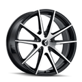 Kraze Wheels - TURISMO - Black - BLACK WITH MACHINED FACE - 17" x 8", 38 Offset, 5x114.3 (Bolt Pattern), 72.6mm HUB