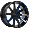 Ruffino HARD - Sinner - Black - Gloss Black - Blue Milling - 20" x 9", 15 Offset, 5x127, 139.7 (Bolt Pattern), 77.8mm HUB