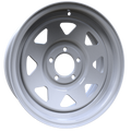 Envy Wheels - TRAILER STEEL SPOKE - White - WHITE / RED AND BLUE PIN STRIPE - 15" x 6", 0 Offset, 5x114.3 (Bolt Pattern), 84mm HUB