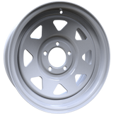 Envy Wheels - TRAILER STEEL SPOKE - White - WHITE / RED AND BLUE PIN STRIPE - 15" x 6", 0 Offset, 5x114.3 (Bolt Pattern), 84mm HUB
