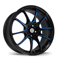 Konig - Illusion - Black - Black/Ball Cut Blue - 17" x 7", 40 Offset, 5x100 (Bolt Pattern), 73.1mm HUB