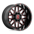 XD Series - XD820 GRENADE - Black - SATIN  BLACK MILLED WITH RED CLEAR COAT - 18" x 9", -12 Offset, 5x127 (Bolt Pattern), 78.1mm HUB