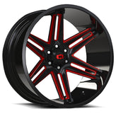 Vision Wheel Off-Road - 363 RAZOR - Black - Gloss Black Milled Spoke with Red Tint - 20" x 12", -51 Offset, 5x127 (Bolt Pattern), 78.1mm HUB