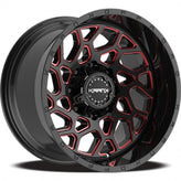 KranK Off-road - Ambush - Black - Gloss Black Red Milled - 20" x 12", -44 Offset, 6x135, 139.7 (Bolt Pattern), 108mm HUB