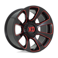 XD Series - XD854 REACTOR - Black - GLOSS BLACK MILLED WITH RED TINT - 20" x 10", -18 Offset, 6x135, 139.7 (Bolt Pattern), 106.1mm HUB