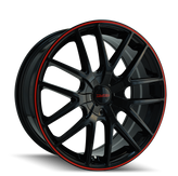Touren - TR60 - Black - BLACK/RED RING - 16" x 7", 42 Offset, 4x100, 114.3 (Bolt Pattern), 67.1mm HUB