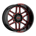 Moto Metal - MO992 FOLSOM - Black - GLOSS BLACK MILLED WITH RED TINT - 20" x 10", -18 Offset, 5x127 (Bolt Pattern), 71.5mm HUB