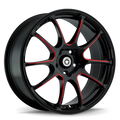 Konig - Illusion - Black - Black/Ball Cut Red - 17" x 7", 40 Offset, 5x114.3 (Bolt Pattern), 73.1mm HUB