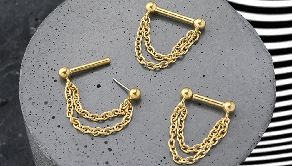24kt Gold Titanium Threadless Chained Barbells