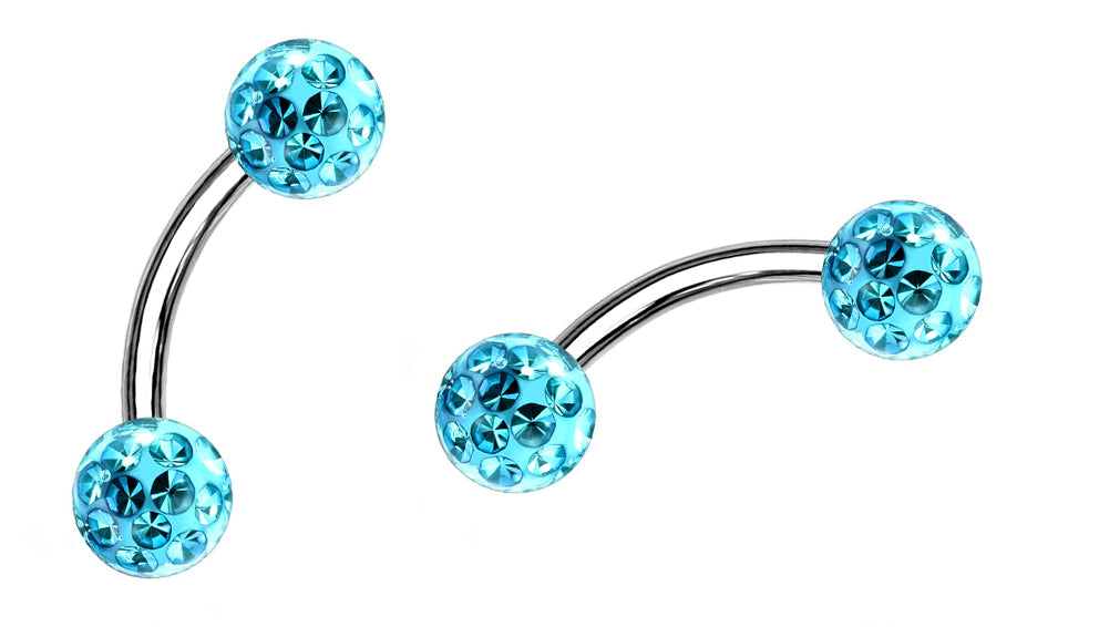 aqua double glitterball stainless steel curved barbell