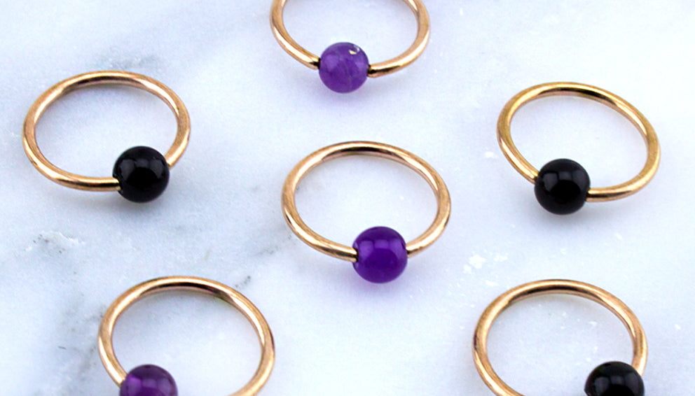 Amethyst Stone Rose Gold PVD Captive Bead Ring