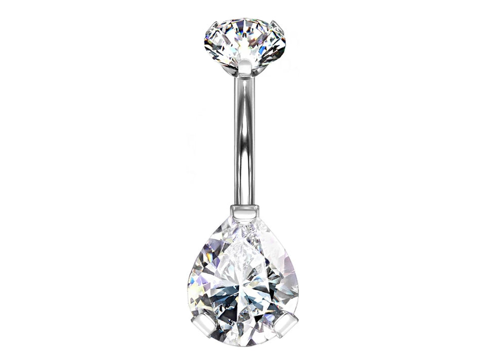 Teardrop CZ Titanium Belly Ring