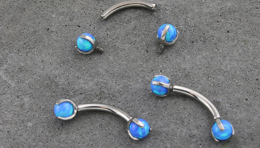 Double Blue Opalite Claw Titanium Curved Barbells