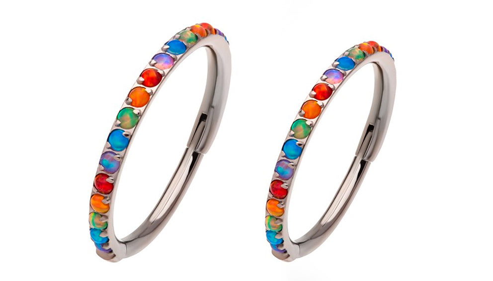 Rainbow Opalite Titanium Hinged Segment Ring
