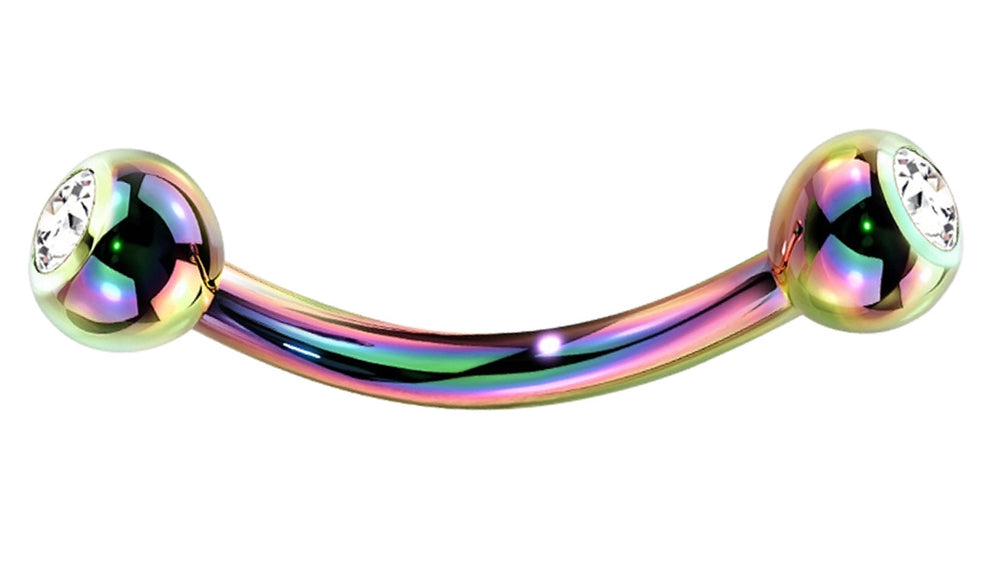 16g rainbow PVD titanium double CZ curved barbell 