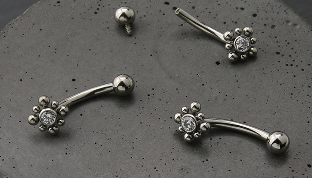 Titanium Beaded CZ Rook Curved Barbell