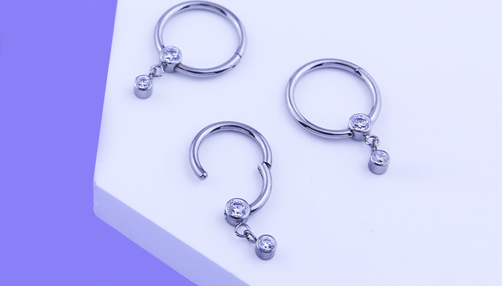 Titanium CZ Dangle Hinged Rings