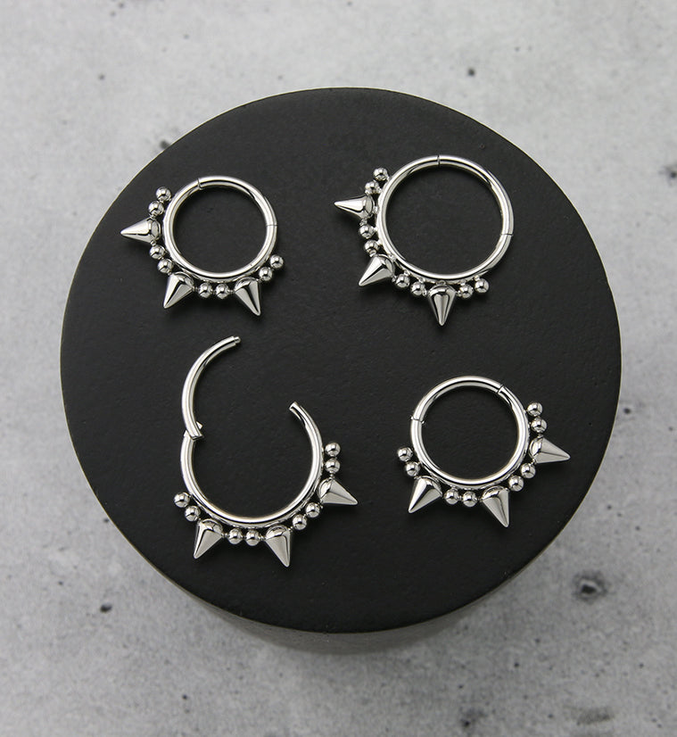 Beaded Mini Spike Stainless Steel Hinged Segment Ring ...