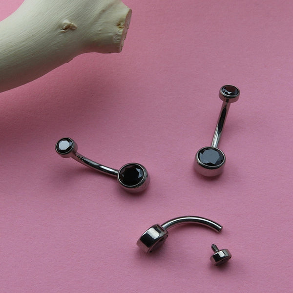 Black Double Flat Bezel Titanium Belly Button Ring