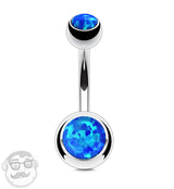 Blue Opal Stainless Steel Belly Button Ring