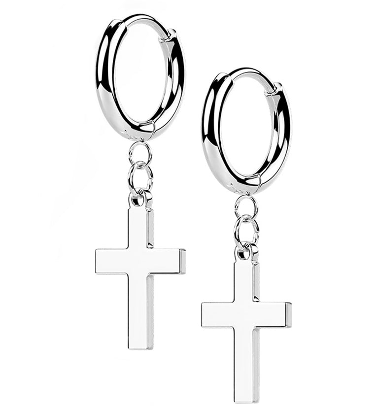 Cross Stainless Steel Hinged Earrings | UrbanBodyJewelry.com