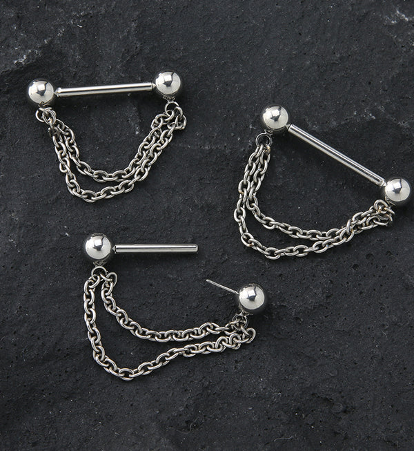 Titanium Double Chain Dangle Nipple Bar titlsnpc244 - 1 Piece