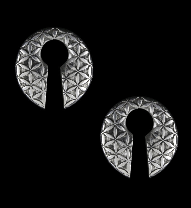 Flower of Life Keyhole White Brass Ear Weights