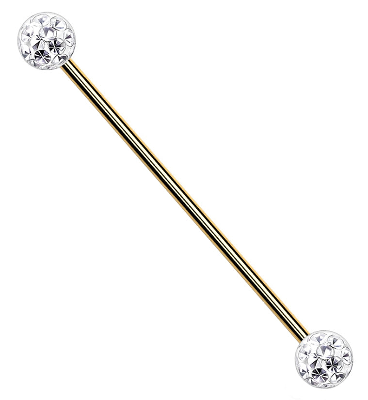 Glitterball Gold Industrial Barbell | UrbanBodyJewelry.com