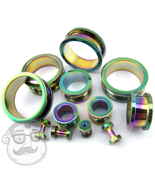 Stainless Steel Rainbow Screw on Tunnels (14G - 7/8 ...