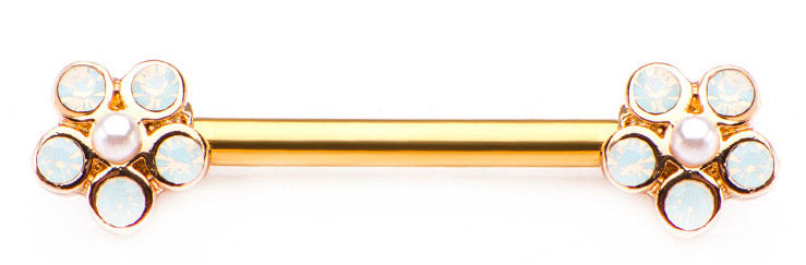 14G Gold PVD Opal Flower Nipple Ring Barbell