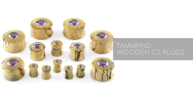 Organic Wood Gauges Purple Gem Inlay