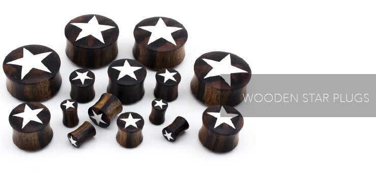 Natural Wooden Plugs with White Star