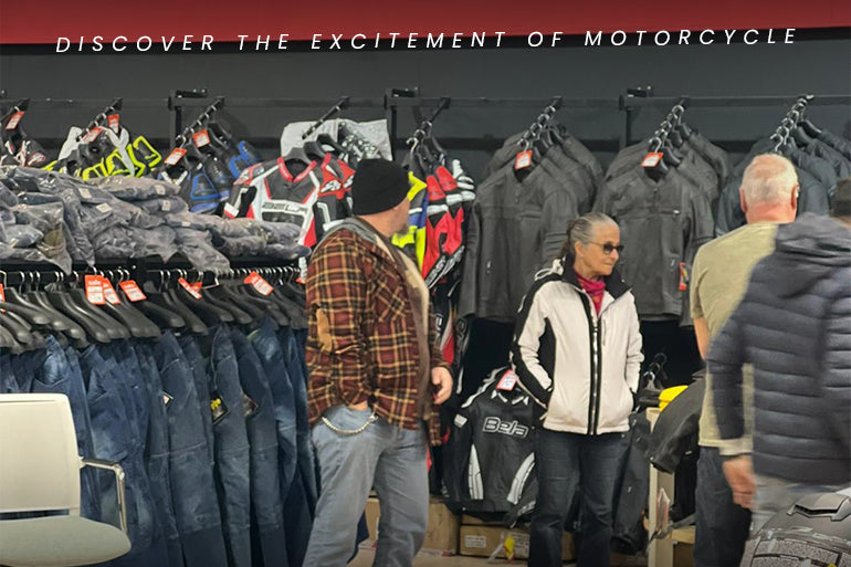 a group of motorcycle bike rider doing shopping at maximo moto motorcycle store uk