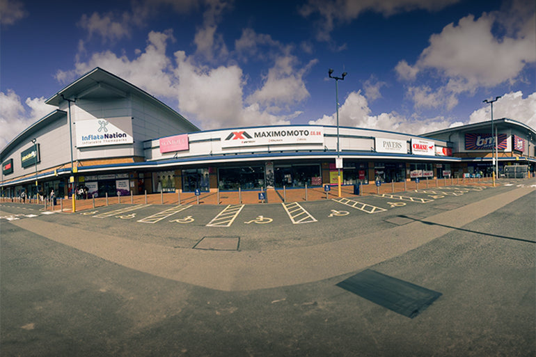 outside view of maximo moto motorcycle gear store at Unit 8 Astle Park West Bromwich