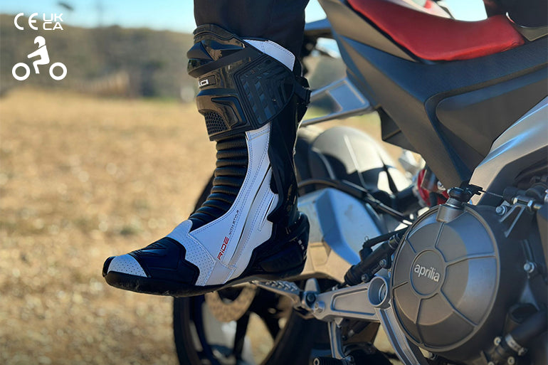 a black and white maximo moto motorcycle boots uk