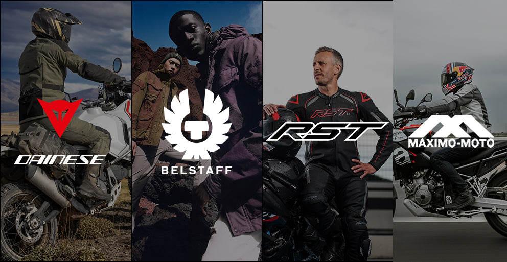 motorcycle apparel brands uk: maximo moto, dainese, rst, and belstaff